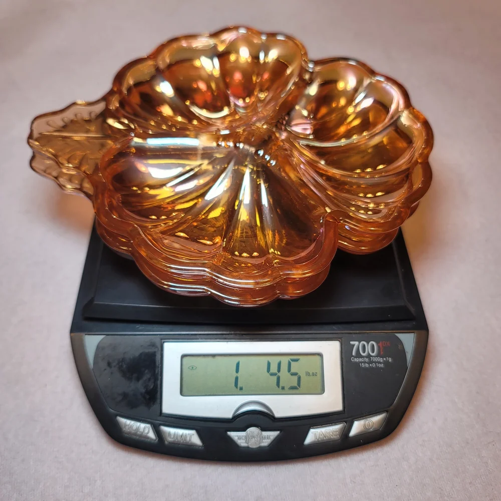 0823. Set of 2 ~ Vintage ~ Jeanette ~ Iridescent Marigold Carnival Glass ~ NICE!